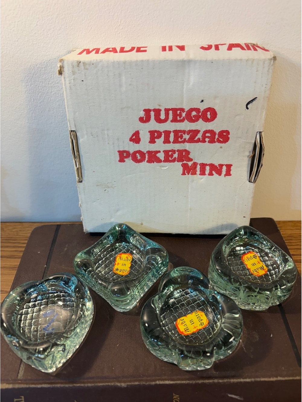Vintage Mid Century Glass Poker Suits Ashtray Man Cave Bar Decor VIART Spain